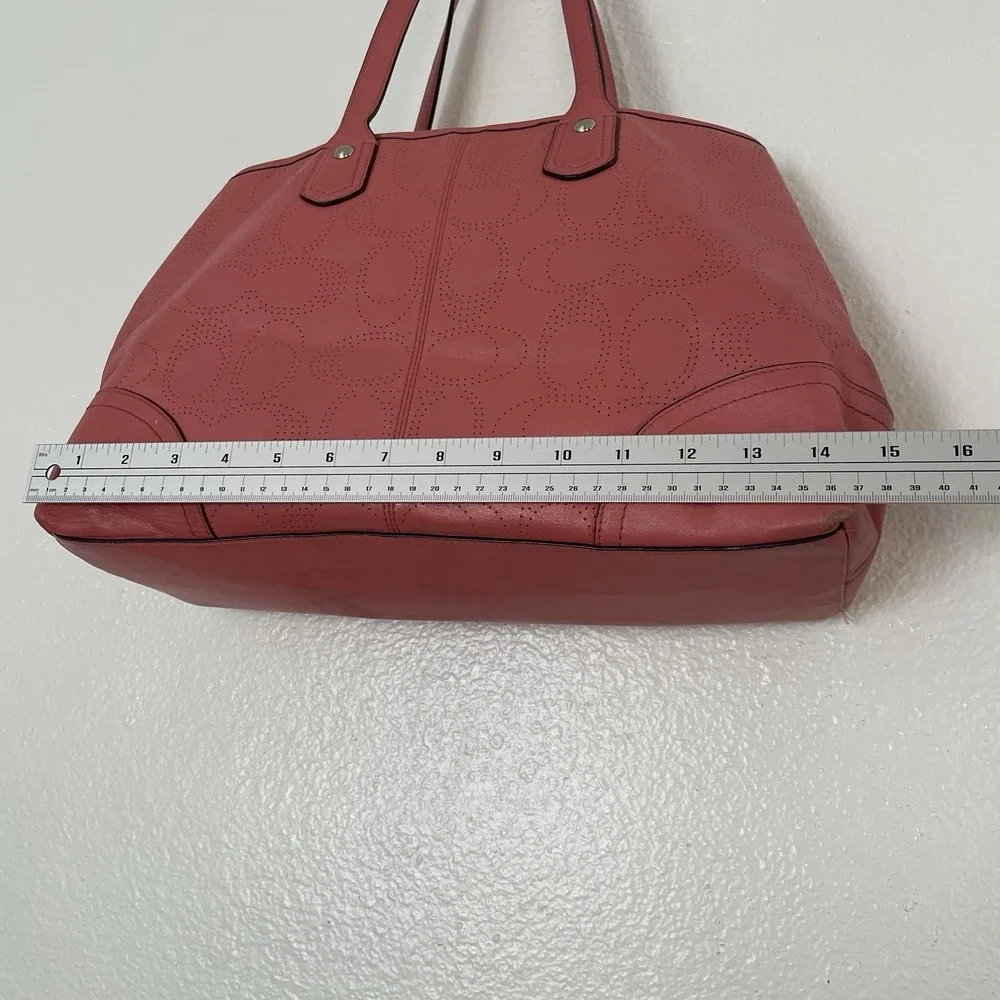 Coach 19681 Perforated Leather Carryall Satchel‎ Shoulder Bag Tote Coral Pink